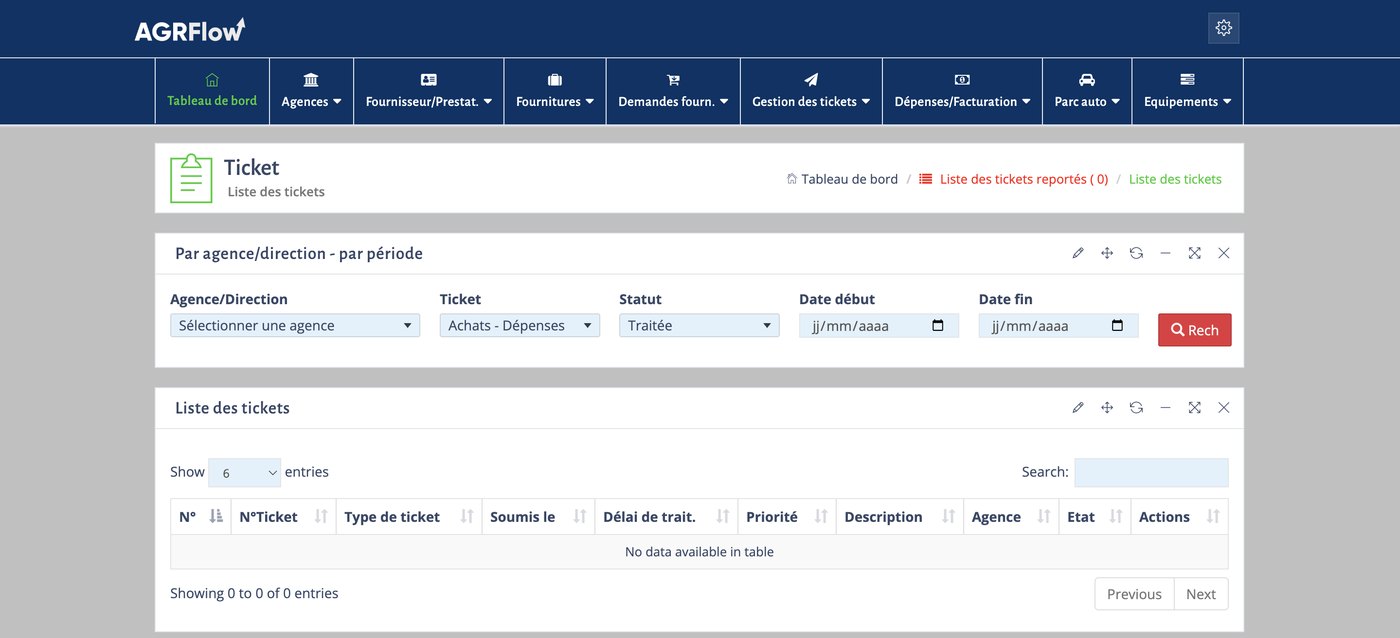 Liste des tickets d’AGRFlow