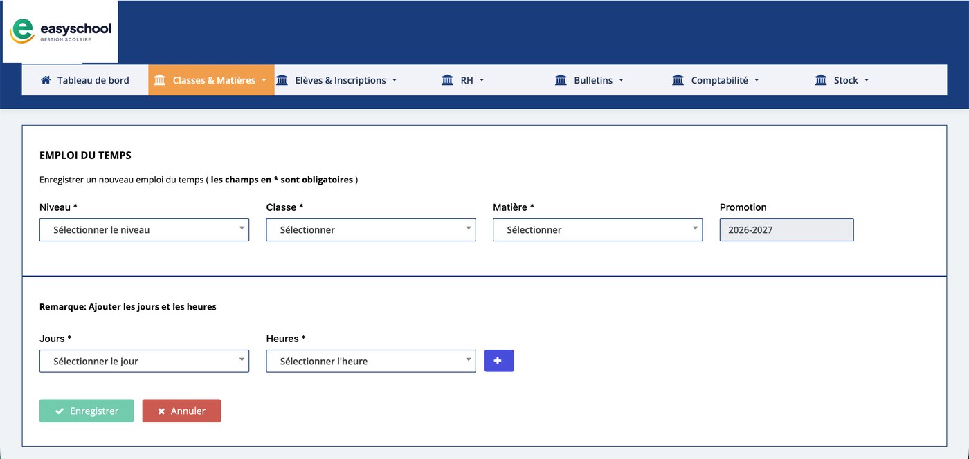 Emploi du temps dans Easyschool