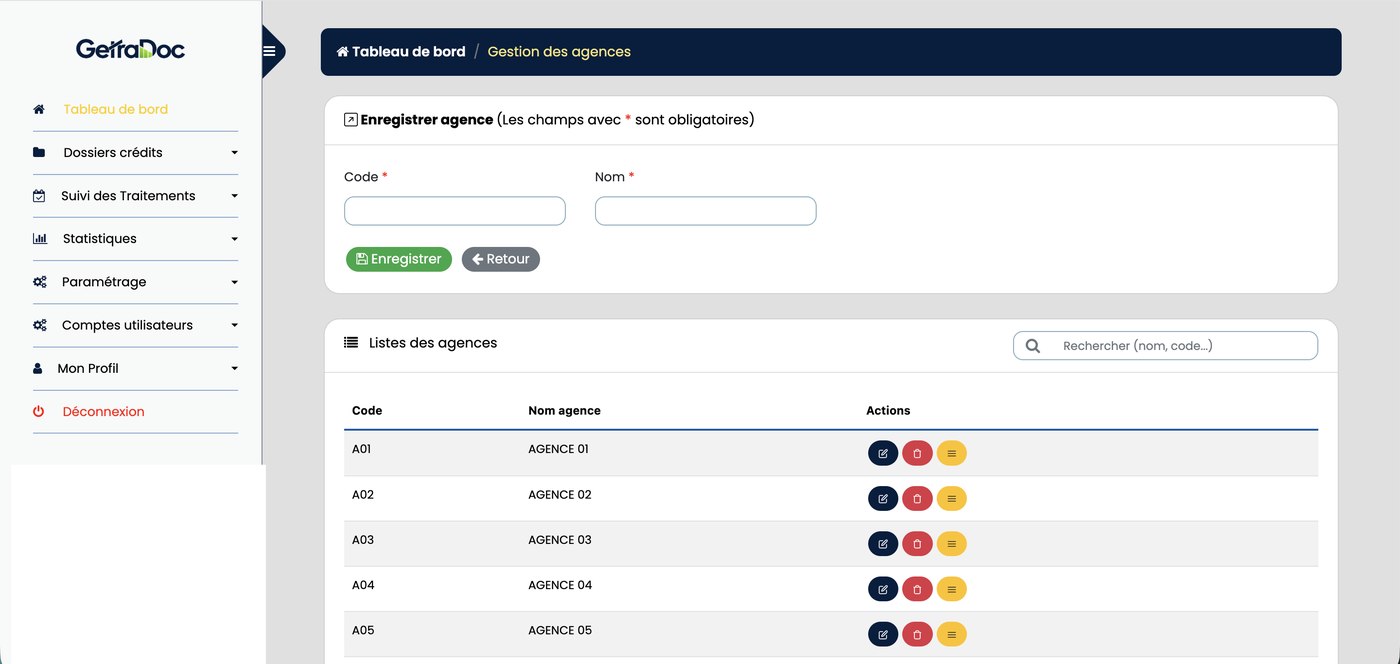 Gestion des agences dans GetraDoc